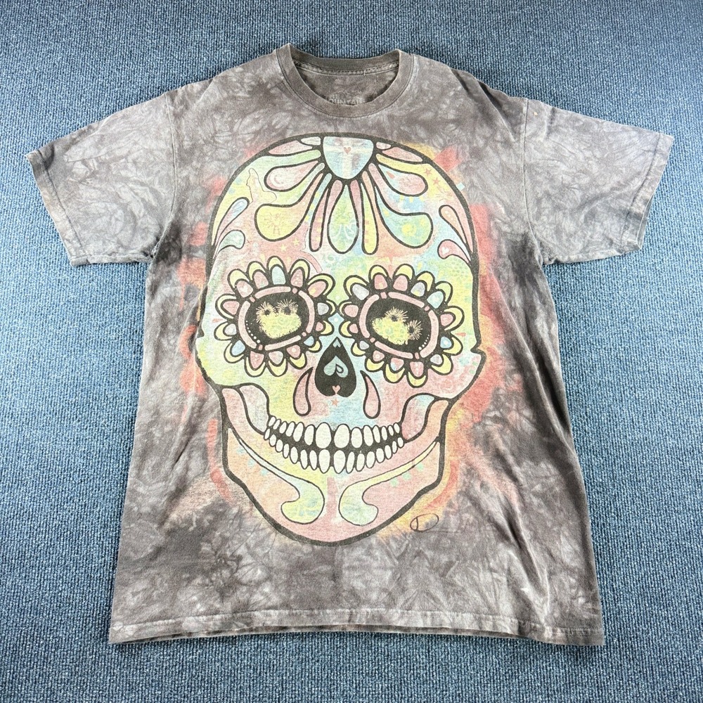 The‎ Mountain Sugar Skull Graphic T-Shirt Grey Tie Dye Day of the Dead Mens L